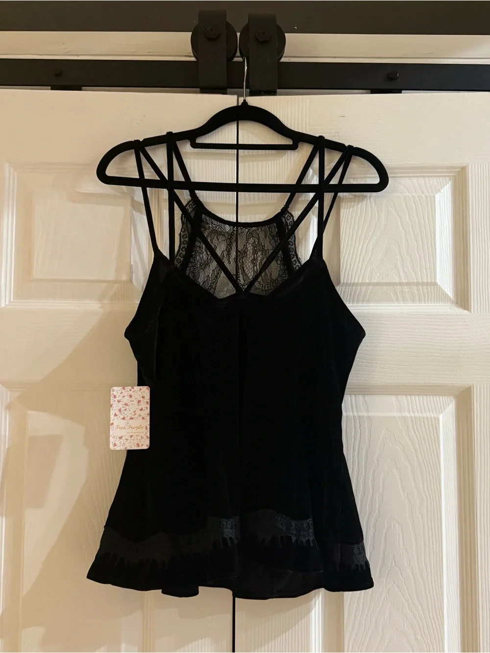 Free People Black Velvet Lace Strappy Tank Top NWT Size Large